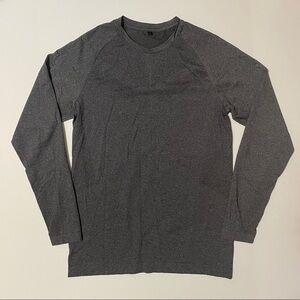 Black Dark Gray Long Sleeve Vented Back Athletic Shirt breathable backing sz LG